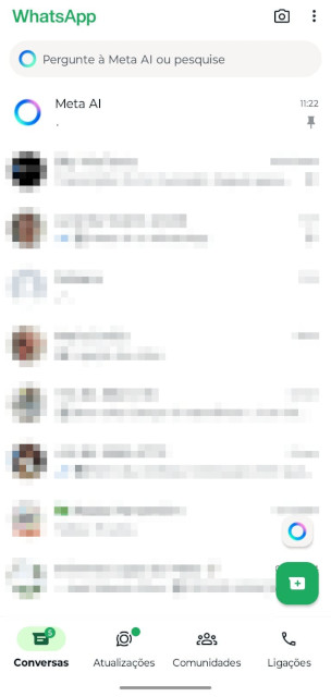 Tela inicial do WhatsApp com Meta AI